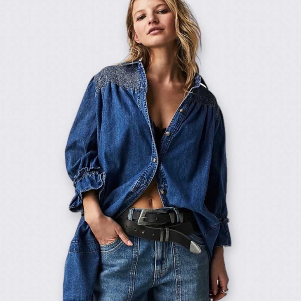 The DAKOTA Smocked Denim Tunic Top